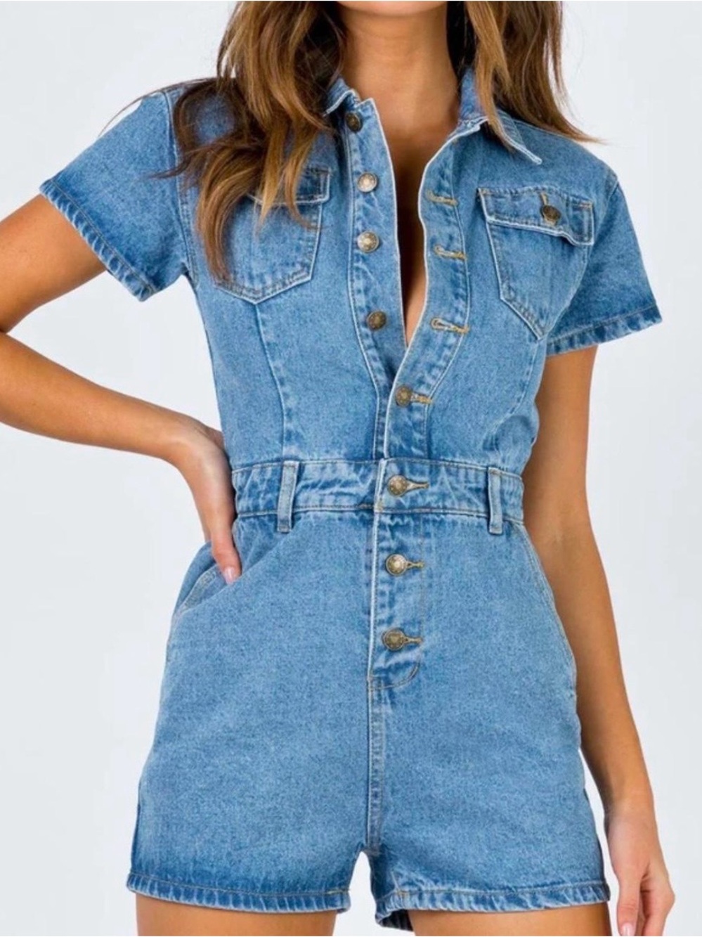 Lioness U Know What’s up Denim Short Romper size 2